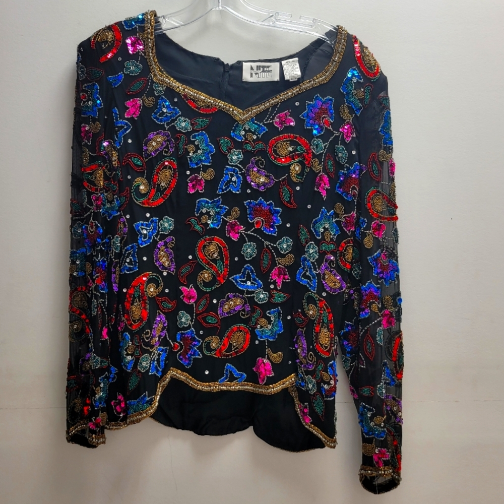 Nite Sequin Top Size L  Black and Muliticolors